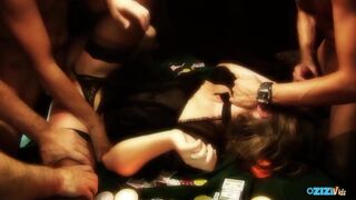 Le vilain bombardier brun obtient double baise sur une table de poker quatre fois