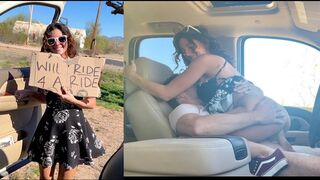 Chaud auto-stoppeur fille en sous-vêtements sans chatte, "Je ferai n'importe quoi pour un tour."