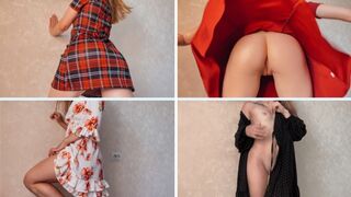 Blonde fille sans robe de répétition culotte avec un gros cul