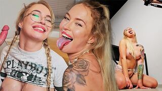 Sélectionner d'énormes sprays avec des filles blondes à gros seins